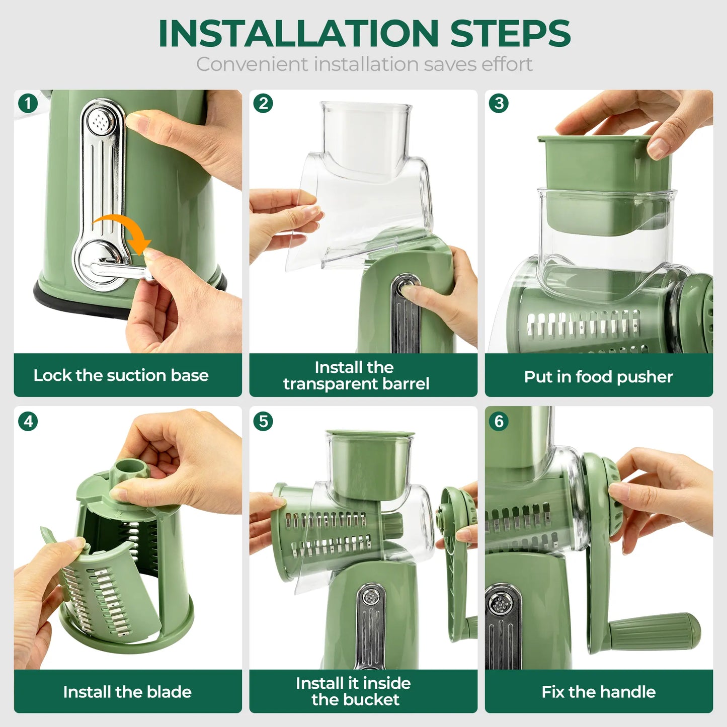 SUSTEAS Rotary Cheese Grater with Handle, 5 Well-Designed Blades, Strong Suction Cup Base, Kitchen Utensils Vegetable Slicer Dicer Fruit Vegetable Slicer Gadgets Kitchen