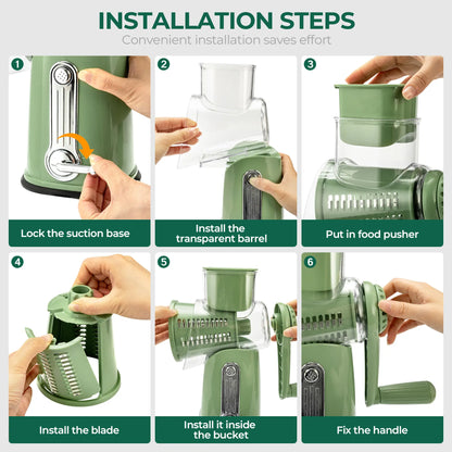 SUSTEAS Rotary Cheese Grater with Handle, 5 Well-Designed Blades, Strong Suction Cup Base, Kitchen Utensils Vegetable Slicer Dicer Fruit Vegetable Slicer Gadgets Kitchen