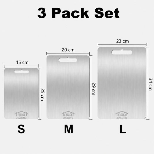 Set de 3 tablas de cortar en acero inoxidable (Pack tamaños S+M+L)
